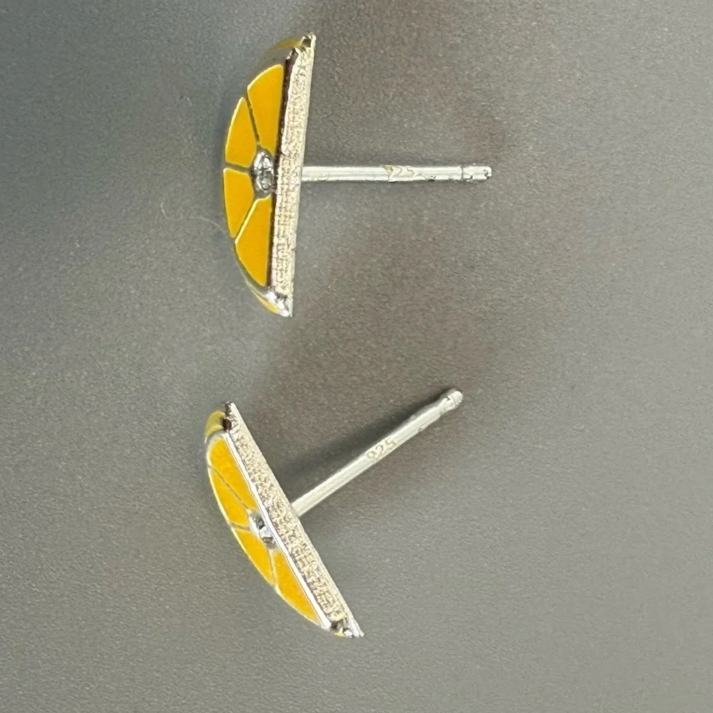 Sterling Silver CZ Lemon Stud Earrings 11mm